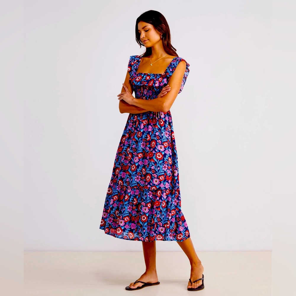 Vineyard Vines Ivy League Floral Smocked Midi Dress